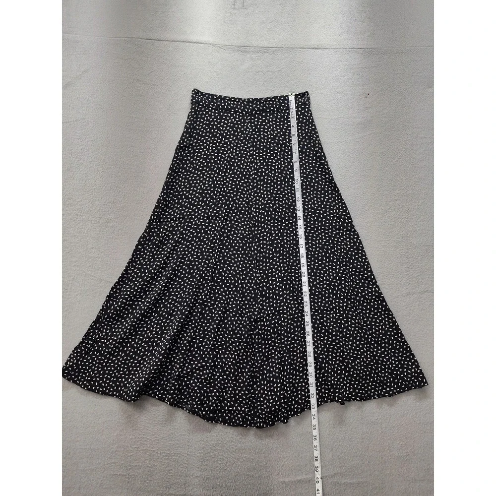 MNG Mango Black White Seed Print Midi Skirt Womens XXS High Waist A-Line Flowy
